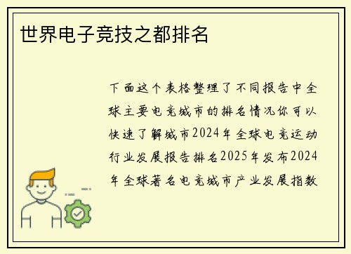 世界电子竞技之都排名